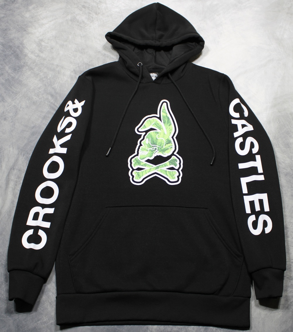 Crooks & Castles Hoodie Mens Small Black Fleece Pullover Skull Bunny Graphic